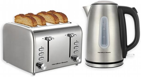 Hamilton Beach Rise Kettle and 4 Slice Toaster Bundle Brushed